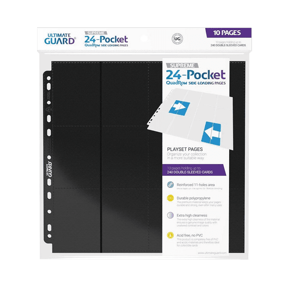 10 PAGES DE CLASSEUR 24-POCKET QUADROW SIDE-LOADING NOIR - ULTIMATE GUARD