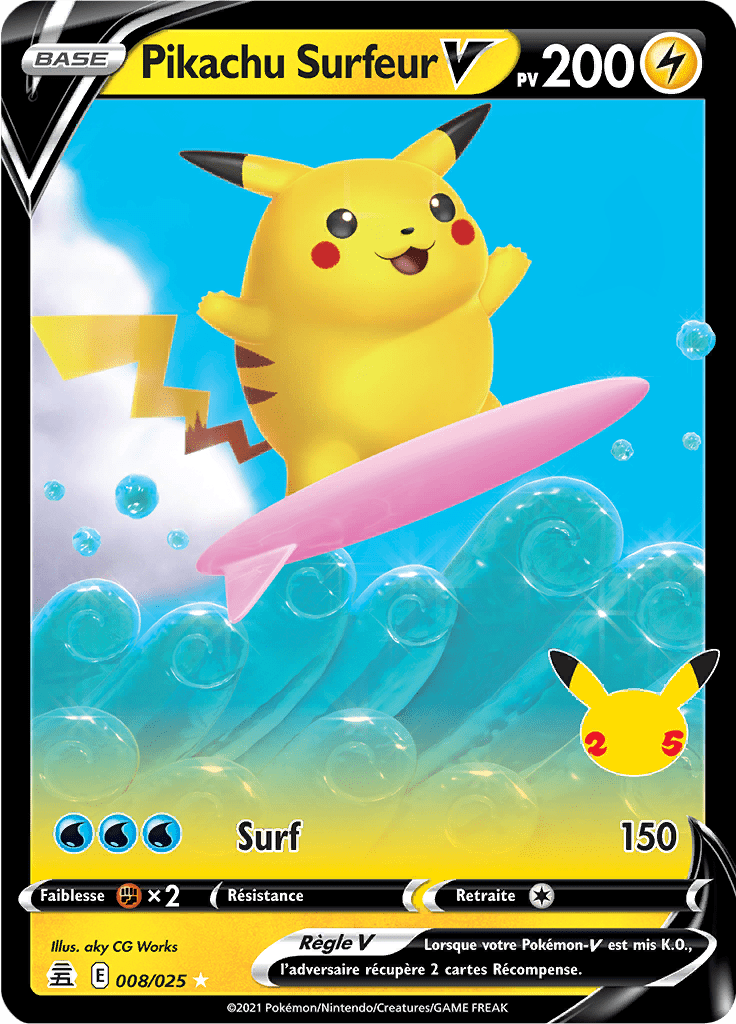 Pikachu Surfeur V - Célébrations - 008 - Holographique rare V