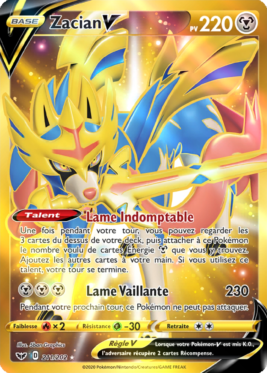 Zacian V - Épée et Bouclier - 211 - Full Art Gold