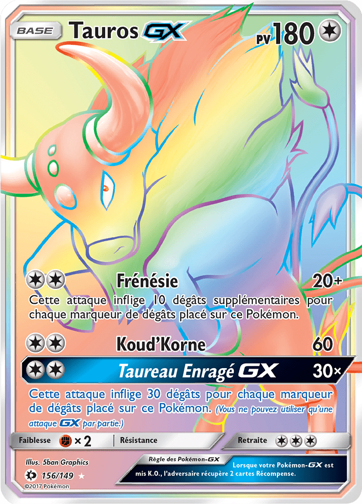 Tauros GX - Soleil et Lune - 156 - Arc-en-ciel rare