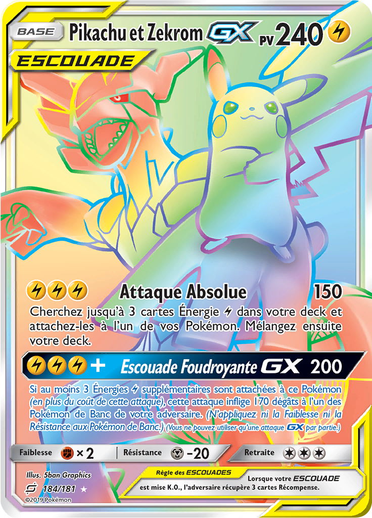 Pikachu et Zekrom GX - SL Duo de Choc - 184 - Arc-en-ciel rare