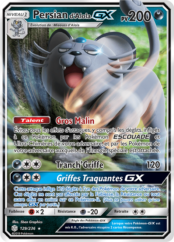 Persian d'Alola GX - SL Éclipse Cosmique - 129 - Holographique rare GX