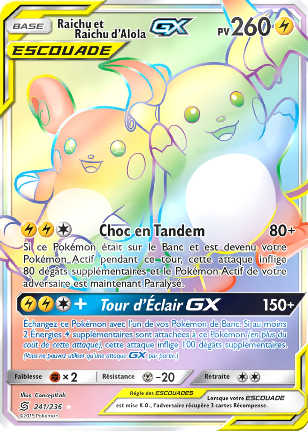 Raichu et Raichu d'Alola GX - SL Harmonie des Esprits - 241 - Arc-en-ciel rare