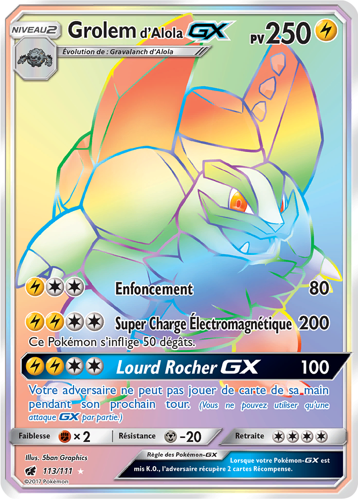 Grolem d'Alola GX - SL Invasion Carmin - 113 - Arc-en-ciel rare
