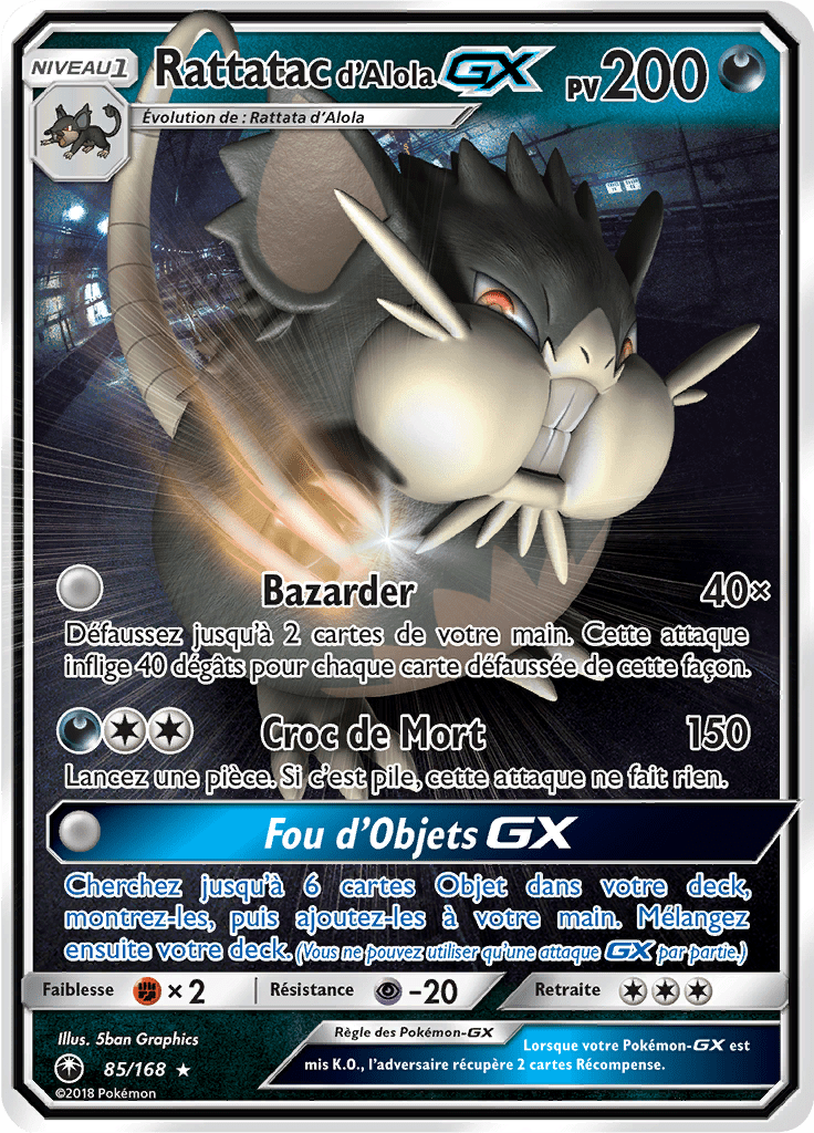 Rattatac d'Alola GX - SL Tempête Céleste - 085 - Holographique rare GX