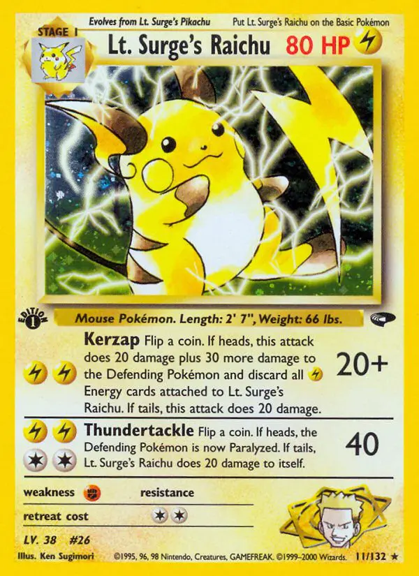 Lt. Surge's Raichu - Gym Challenge - 011 - Holographique rare