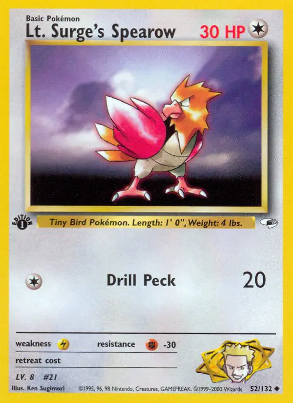 Lt. Surge's Spearow - Gym Heroes - 52 - Peu commune