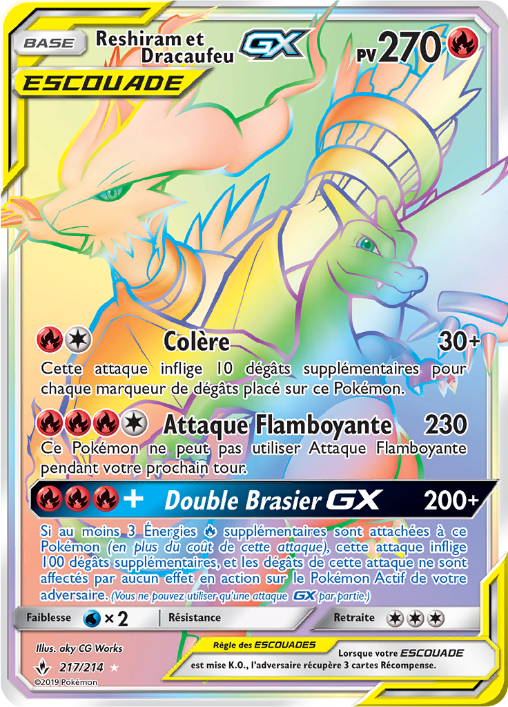 Reshiram et Dracaufeu GX - SL Alliance Infaillible - 217 - Arc-en-ciel rare