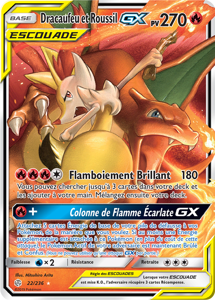 Dracaufeu et Roussil GX - SL Éclipse Cosmique - 022 - Holographique rare GX