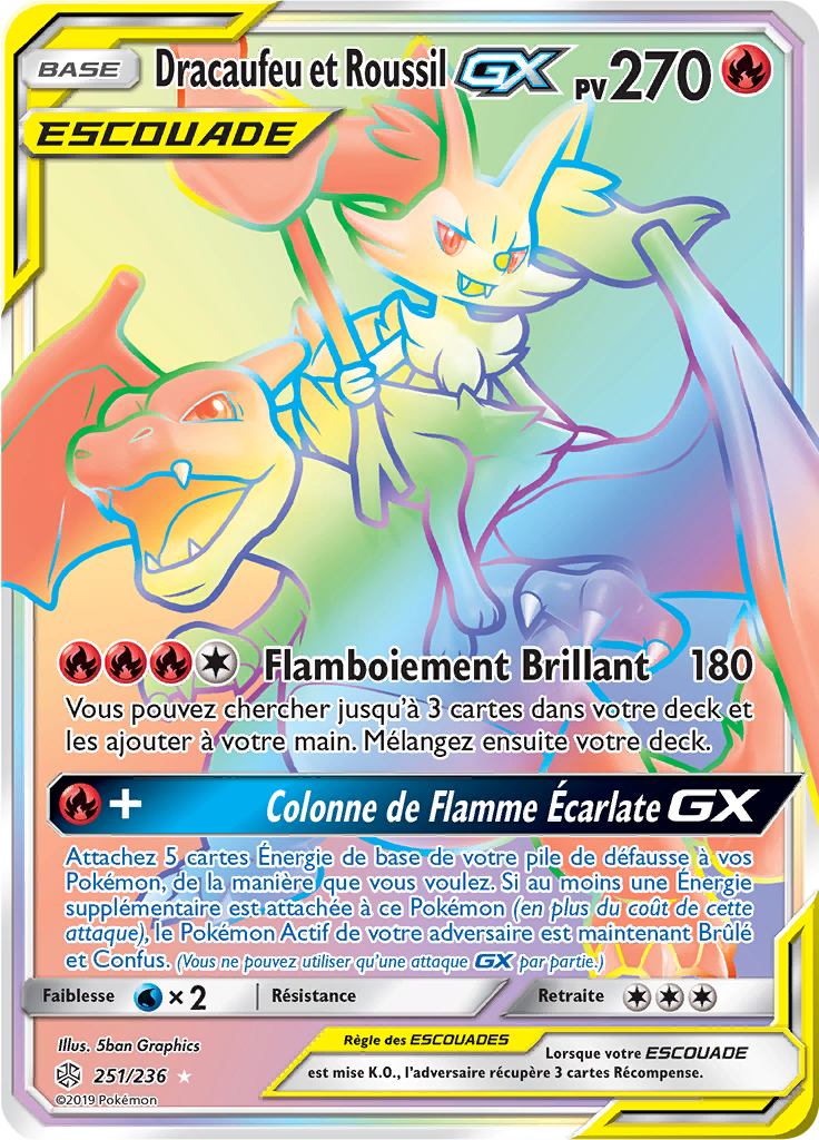 Dracaufeu et Roussil GX - SL Éclipse Cosmique - 251 - Arc-en-ciel rare