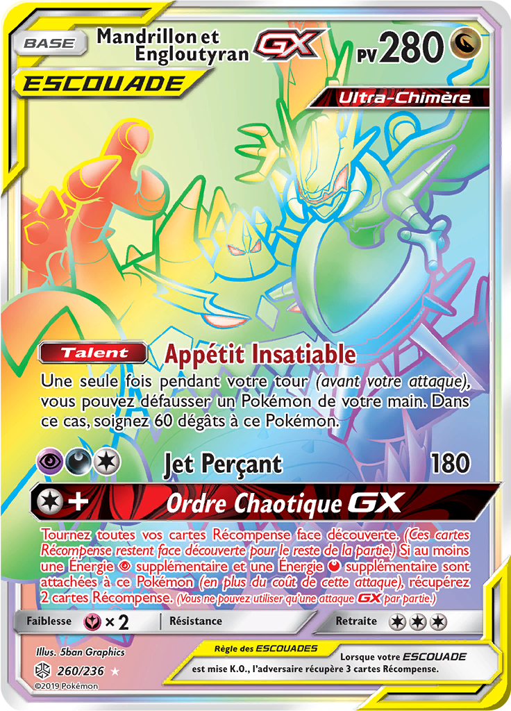 Mandrillon et Engloutyran GX - SL Éclipse Cosmique - 260 - Arc-en-ciel rare